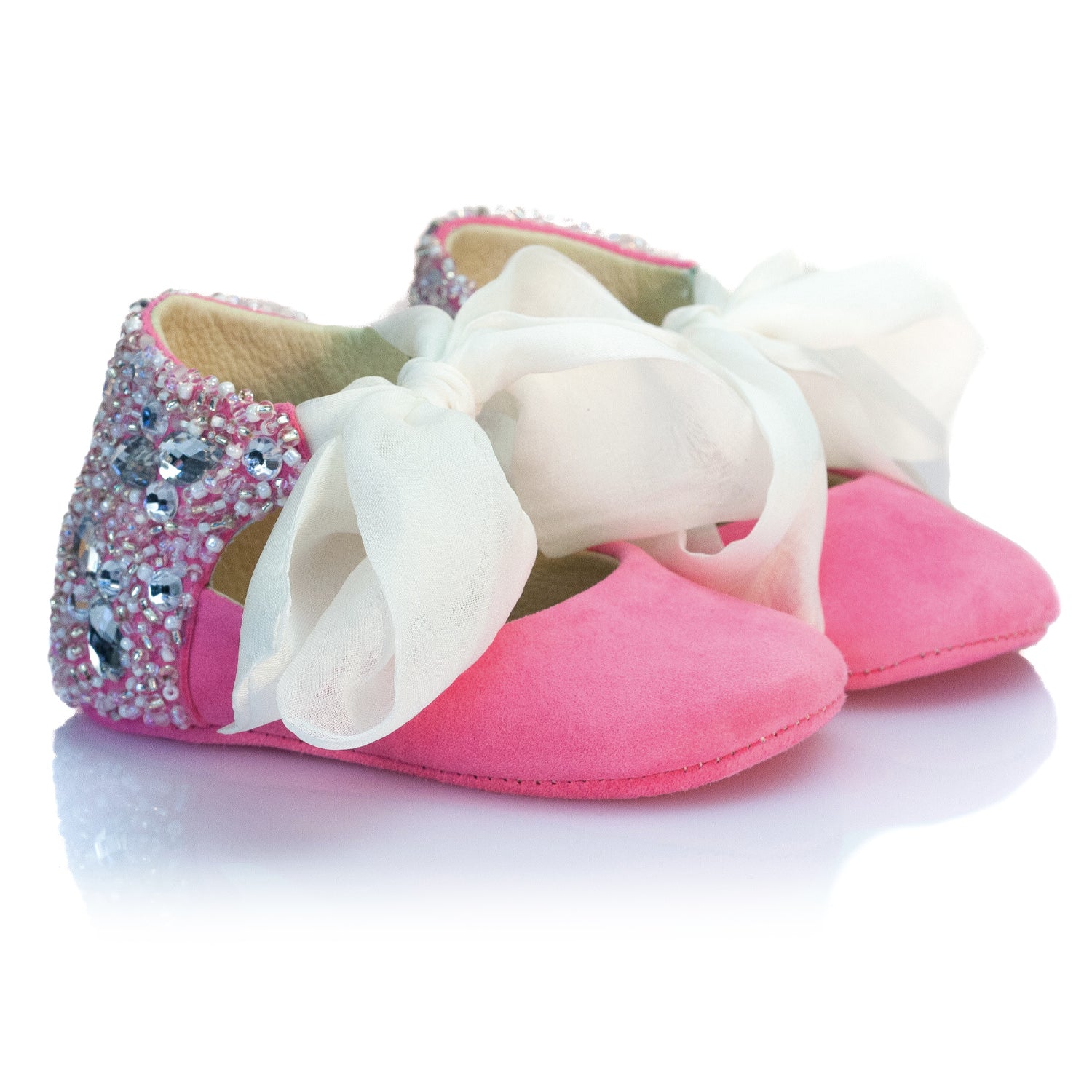 VIBYS Aurora handmade pink soft leather sparkling baby ballet flats