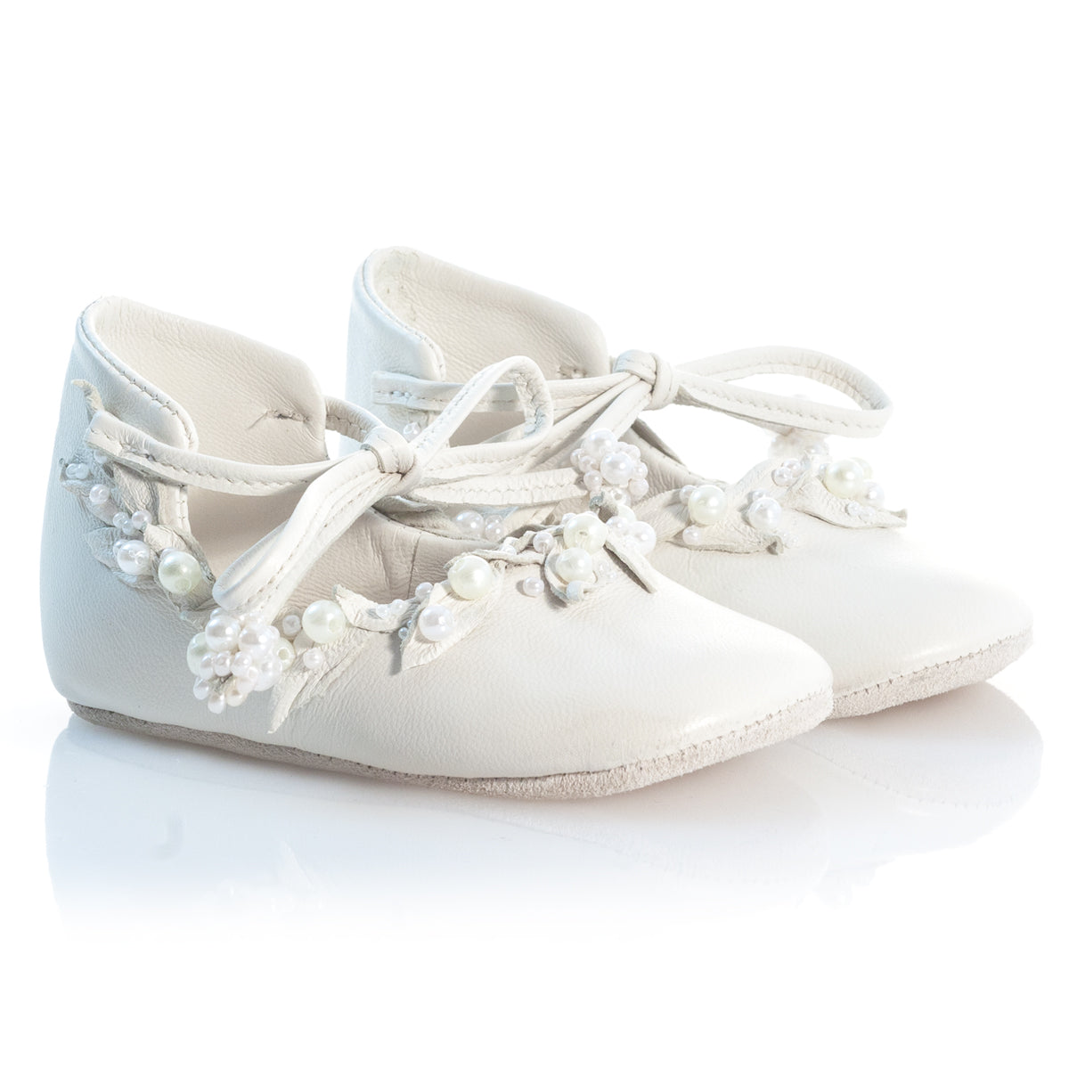 VIBYS WHITE FOREST handmade white leather girl shoes for wedding party christening special event